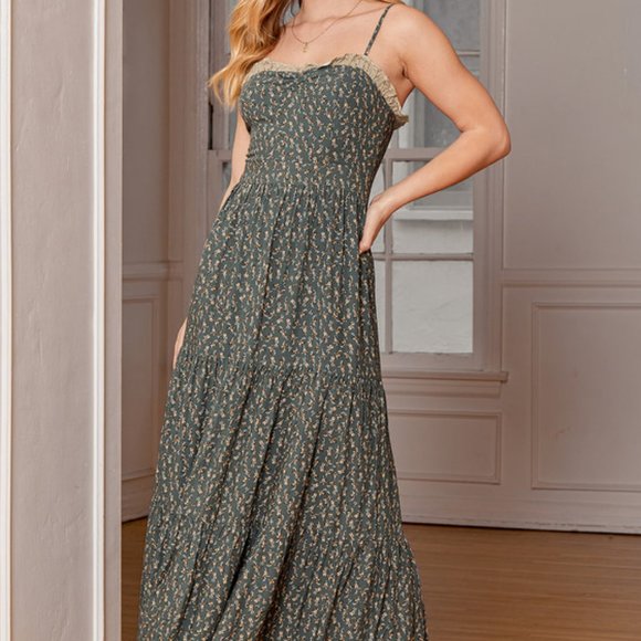 Lulu's Floral Maxi Dress in Green and Cream - Picture 16 of 16